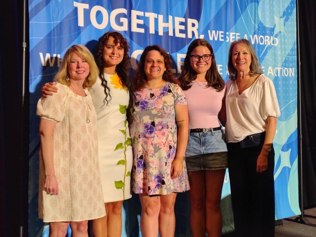 From left to right: Stephanie Windham, Rotary Club of Griffin and Former GLL Board Chair; Jackie Harmon, GLL Student Alum, 2011; Haley Roney, Friend and supporter; Susannah Tusher, Decatur HS, State 2nd Runner Up; Carol Gray Walker, Rotary Club of Jasper and GLL Exec. Dir.
